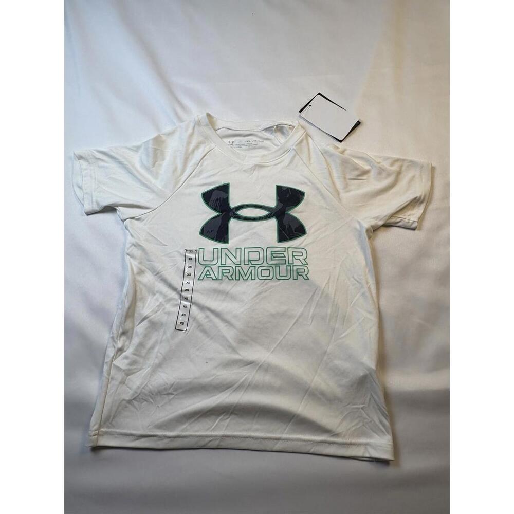 Under Armour Hybrid Print White Short Sleeve TShirt Youth Size XS  (Item 248)